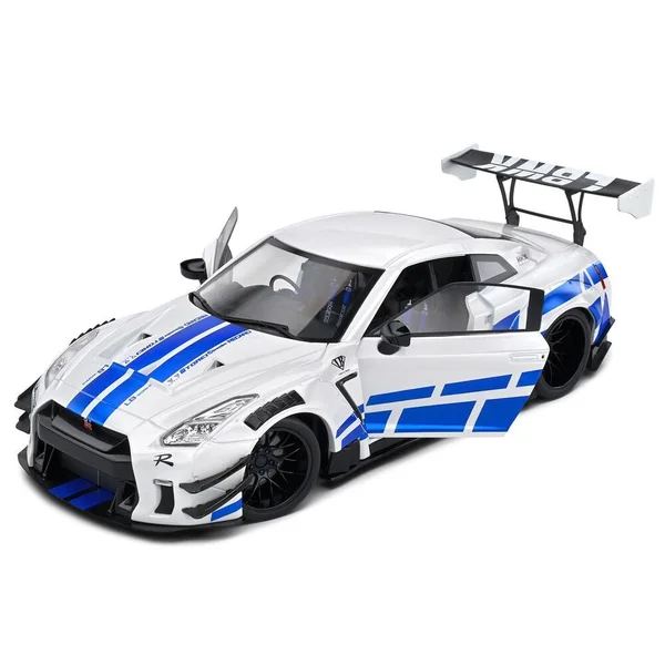 1/18 NISSAN GT-R (R35) W/ LIBERTY WALK BODY KIT 2.0 WHITE AND BLUE ST