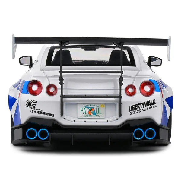 1/18 NISSAN GT-R (R35) W/ LIBERTY WALK BODY KIT 2.0 WHITE AND BLUE ST