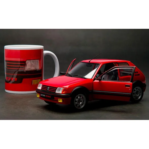 1/18 VOITURE PEUGEOT 205 GTI 1.9L MK.1 ROUGE VALLELUNGA 1988 ET MUG