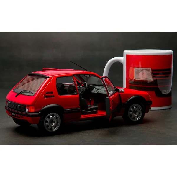 1/18 VOITURE PEUGEOT 205 GTI 1.9L MK.1 ROUGE VALLELUNGA 1988 ET MUG