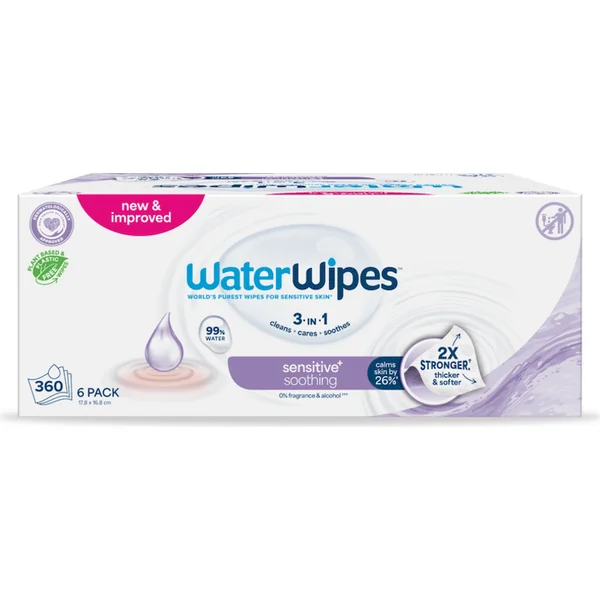 6x WATERWIPES Lingettes humides Soothing clean sans plastique 60 pcs ( 360 pcs )