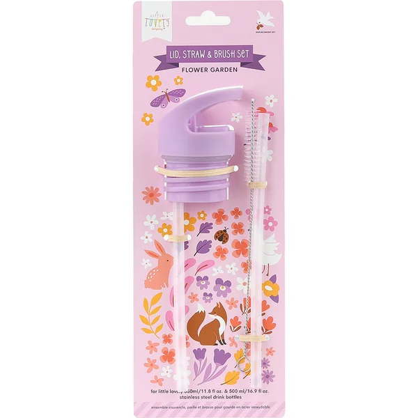 A Little Lovely Company - bouchon, brosse et paille pour bouteille en acier inoxydable - jardin fleu