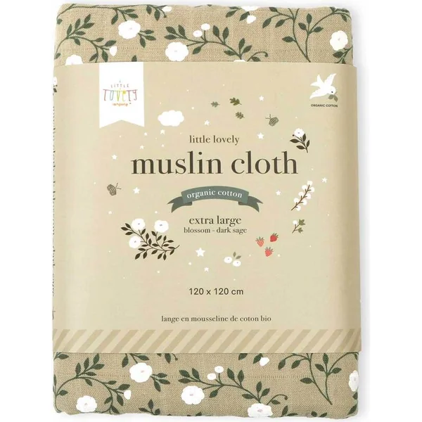 A Little Lovely Company - Serviette en mousseline XL, blossom - dark sage
