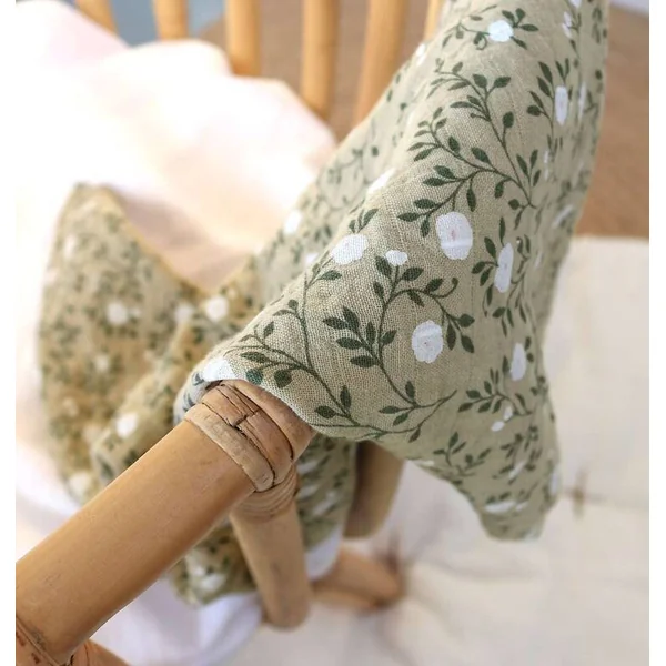 A Little Lovely Company - Serviette en mousseline XL, blossom - dark sage