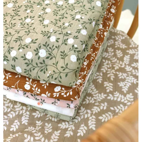 A Little Lovely Company - Serviette en mousseline XL, blossom - dark sage