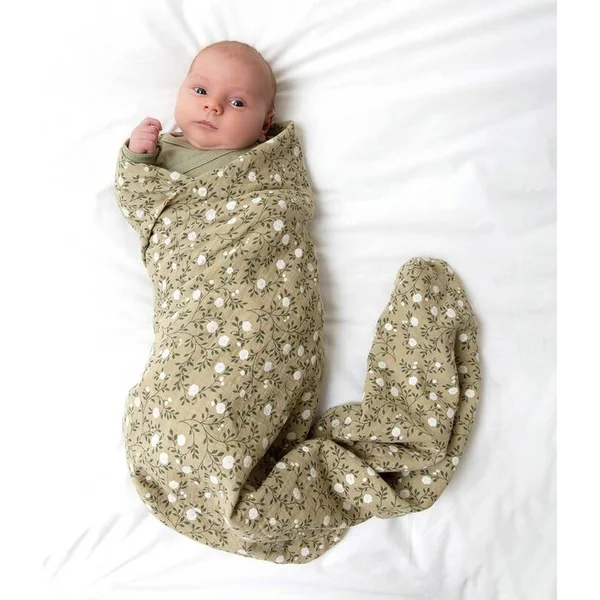 A Little Lovely Company - Serviette en mousseline XL, blossom - dark sage