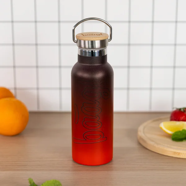 BAAGL Bouteille thermique avec bouchon en bambou Dégradé rouge-noir, 500 ml