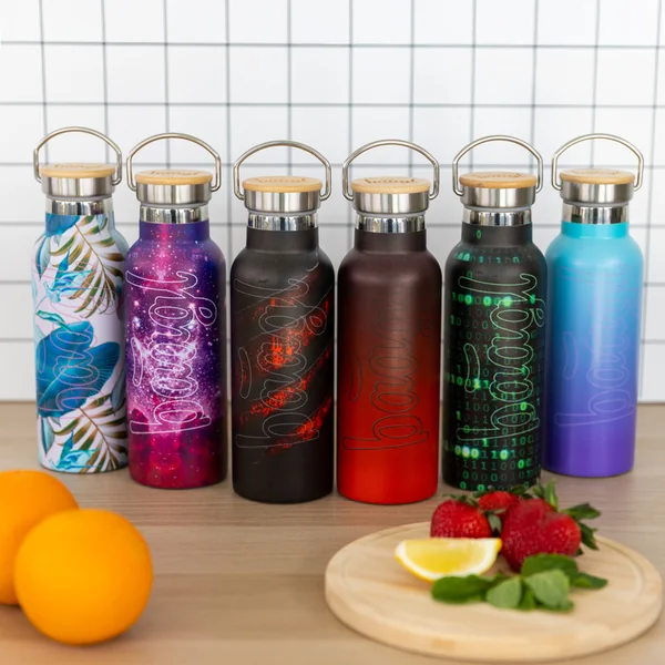 BAAGL Bouteille thermique avec bouchon en bambou Dégradé rouge-noir, 500 ml