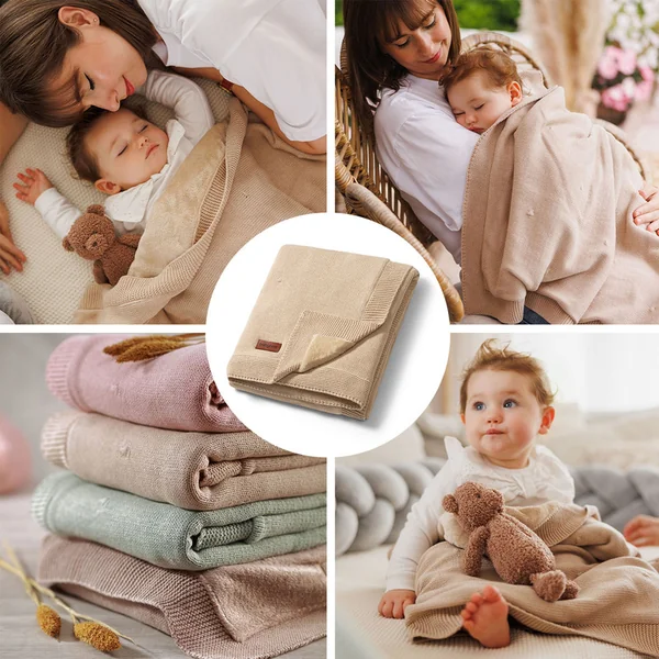 BABYONO Couverture en coton naturel 75 × 100 cm beige clair 0m+