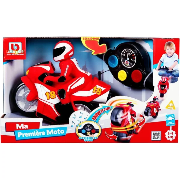 BB JUNIOR - MOTO FIRST RC - MOTO AVEC PILOTE ET TELECOMMANDE GUIDON - COURSE ROUGE