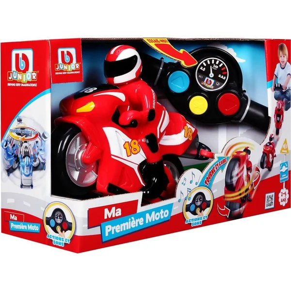 BB JUNIOR - MOTO FIRST RC - MOTO AVEC PILOTE ET TELECOMMANDE GUIDON - COURSE ROUGE