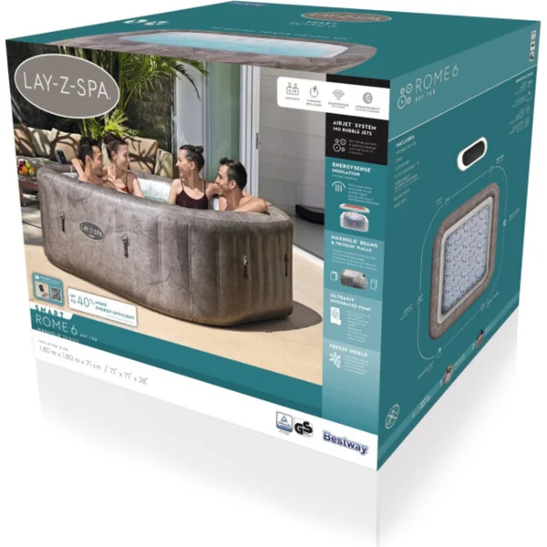 Bestway 6001K Spa LAY-Z-SPA® Rome AirJet™ pour 6 personnes (Économie d'énergie) 180 x 180 x 71 cm