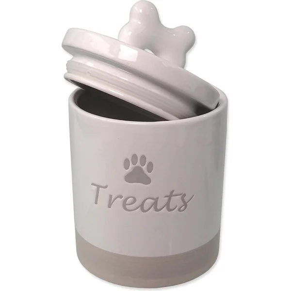 Boîte Dog Fantasy en céramique pour friandises blanche avec poignée 13,5x21,5cm, 1500ml