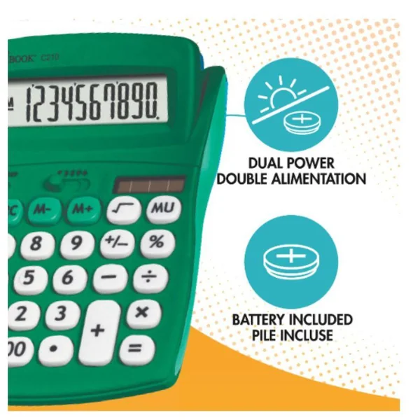 CALCULATRICE DE BUREAU VERTE 10 CHIFFRES AVEC ECRAN A ANGLE AJUSTABLE ET FINITION RUBBER