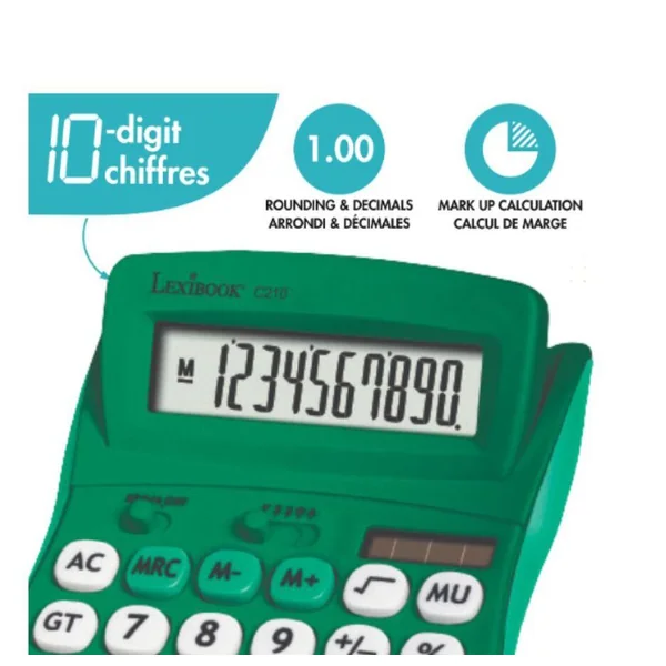 CALCULATRICE DE BUREAU VERTE 10 CHIFFRES AVEC ECRAN A ANGLE AJUSTABLE ET FINITION RUBBER