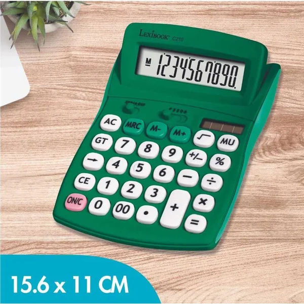 CALCULATRICE DE BUREAU VERTE 10 CHIFFRES AVEC ECRAN A ANGLE AJUSTABLE ET FINITION RUBBER