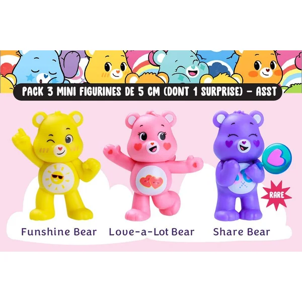 CARE BEARS - PACK 3 MINI FIGURINES DE 5 CM 1 SURPRISE