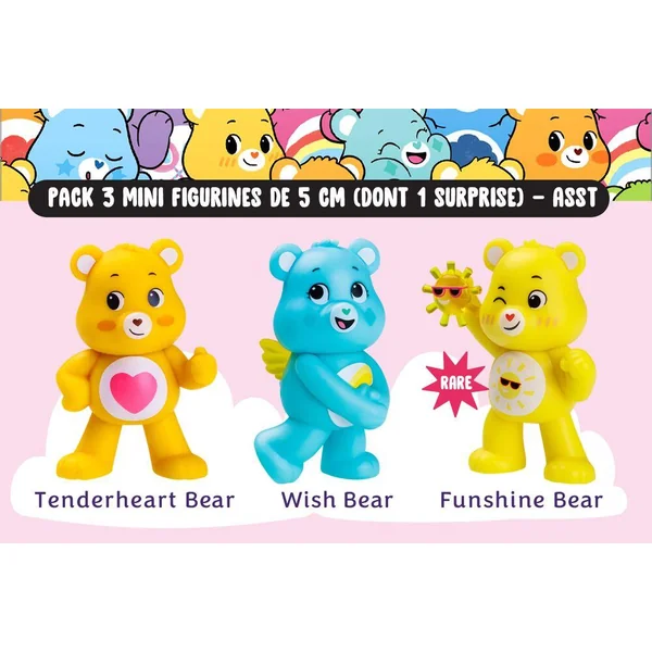 CARE BEARS - PACK 3 MINI FIGURINES DE 5 CM 1 SURPRISE