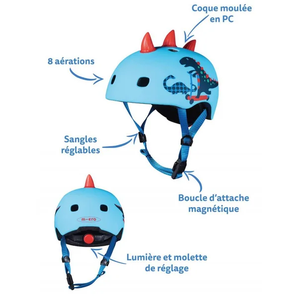 CASQUE DINOSAURE 3D - BOUCLE MAGNETIQUE - LUMIERE LED INTEGREE - TAILLE M