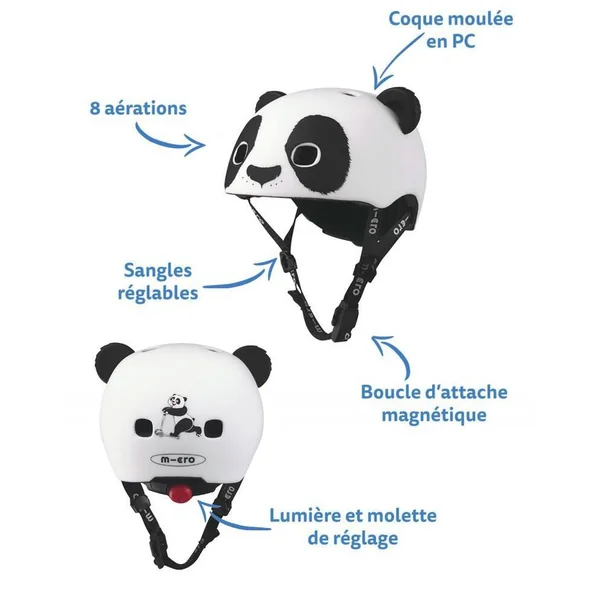 CASQUE PANDA 3D - BOUCLE MAGNETIQUE - LUMIERE LED INTEGREE - TAILLE XS