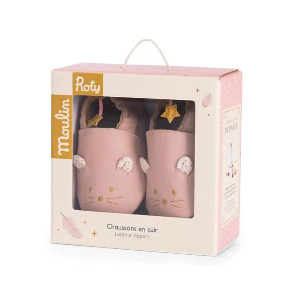 CHAUSSONS CUIR SOURIS ROSE LA PETITE ECOLE DE DANSE 6 - 12 MOIS