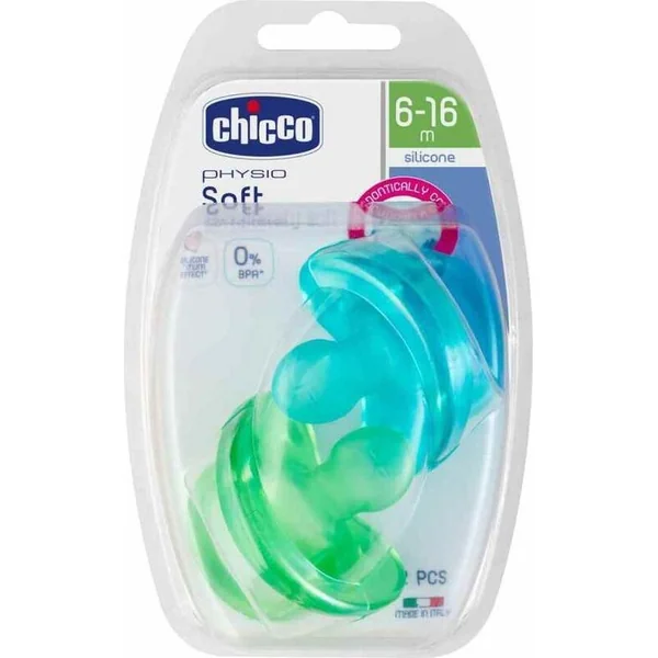CHICCO Sucette tout en silicone Physio Soft garçon 2 pcs, 6-16m