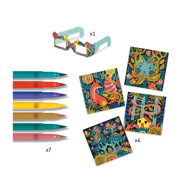 Coloriage 3D effect Foret fantastique - Djeco