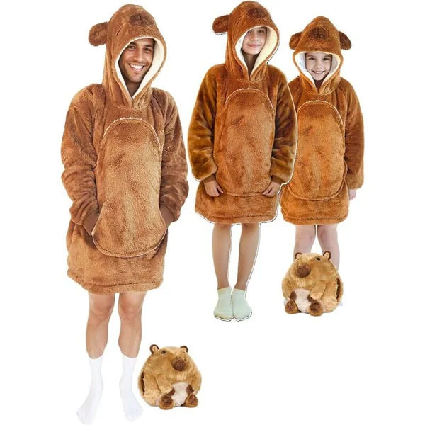 Cozy Noxxiez CH364 Capybara - couverture à capuche télévisée chauffante pour adolescents