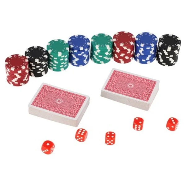 Ensemble de poker 100 pcs + cartes et dés, dans une mallette, 28x25x8cm