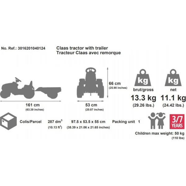 Falk Tracteur à pédales 1040AB Claas Arion 430 avec remorque