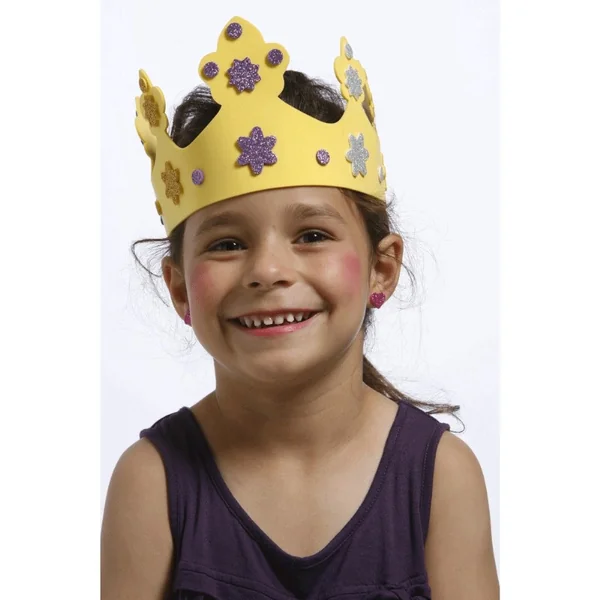 GRIM TOUT Set Princesse 4 couronnes en mousse à décorer avec des motifs pailletés adhésifs