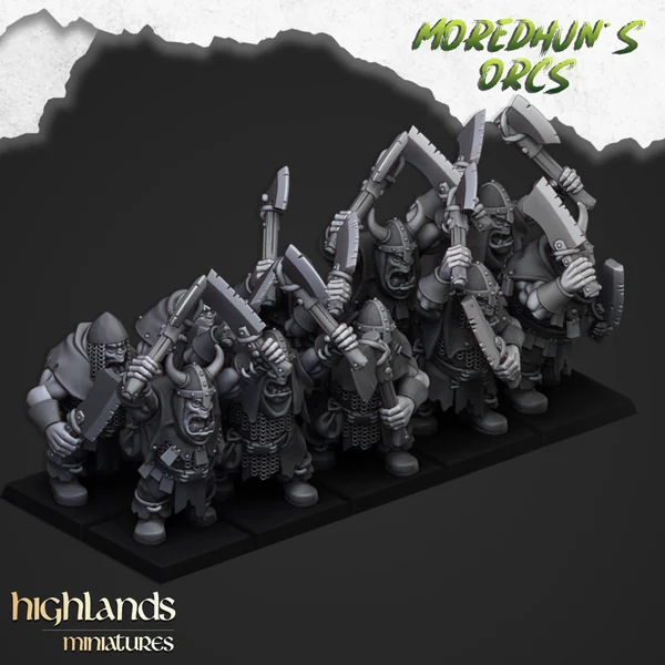 Highlands Miniatures - Moredhun's Orcs - Orc Warriors with Hand Weapons with EMC