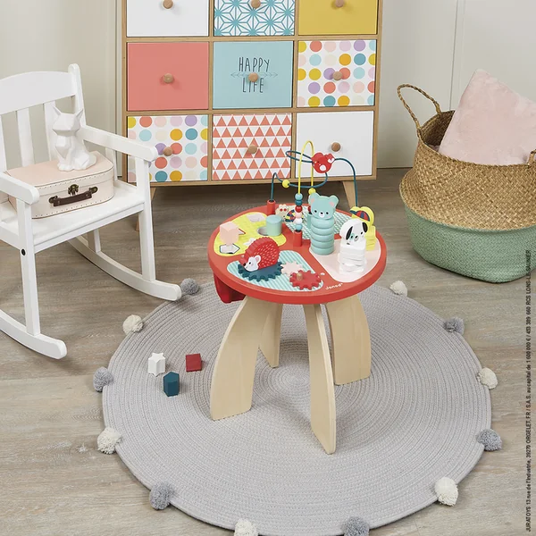 Janod Table de jeu en bois avec activités pour la motricité fine Baby Forest