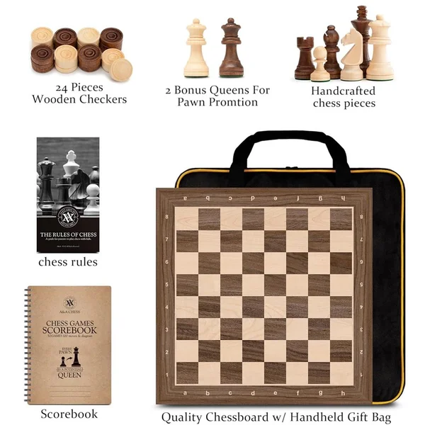 Jeu d'Échecs 39.5cm avec livret de score et sac de transport - A&A Chess
