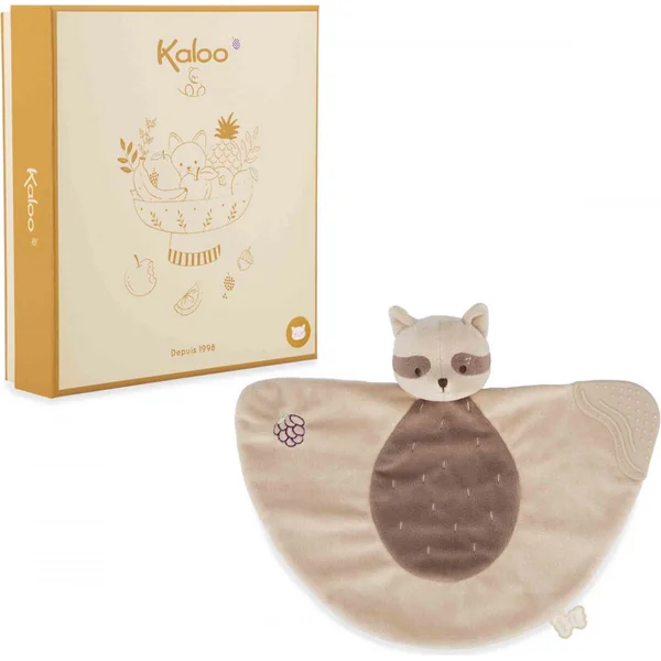 Kaloo Grignoti Doudou avec anneau de dentition en silicone Raton laveur dans une boîte cadeau