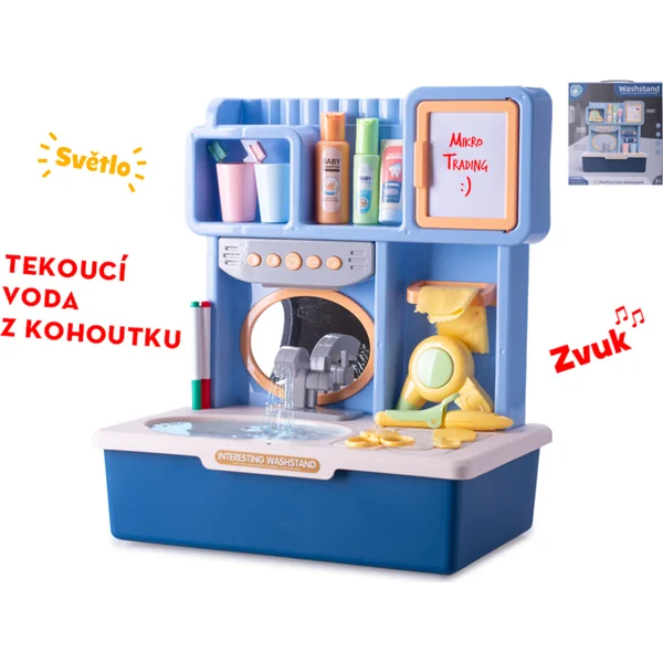 Lavabo bleu 35x23x40cm à piles avec eau courante, lumière, son et accessoires