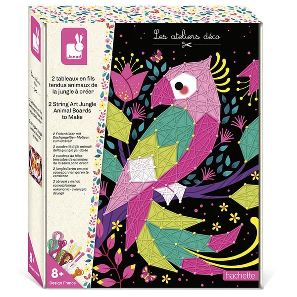 Les Ateliers Déco : Coffret 2 Tableaux Fils Tendus Animaux de la Jungle à Créer - Janod