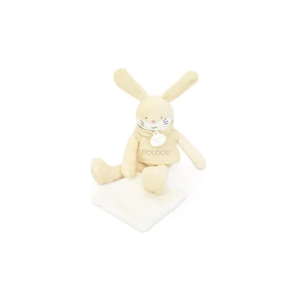 Les Sweety : Doudou Lapin beige avec mouchoir 25 cm - Doudou et Compagnie