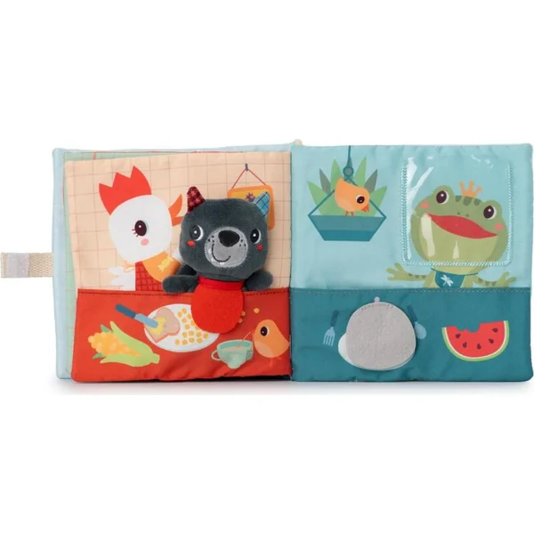 Lilliputiens - livre en tissu avec marionnette à doigt - le loup Ludovic apprend à manger