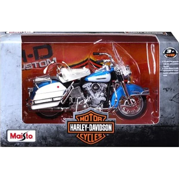 Maisto - HD - Moto - 1966 FLH Electra Glide, bleu-blanc, série 44, blister box, 1:18