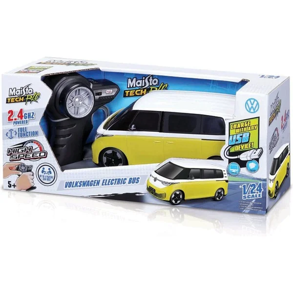 Maisto RC - 1:24 RC Premium - Volkswagen Electric Bus, jaune, 2,4 GHz, USB