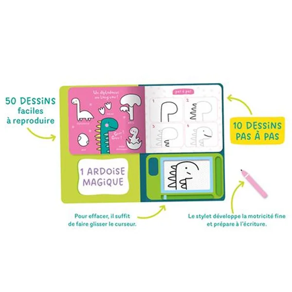 Mon ardoise magique pour dessiner pas à pas Les Dinosaures - 1 2 3 Soleil