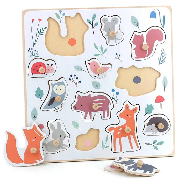 MONTESSORI - ENCASTREMENT BOUTONS BOIS ANIMAUX DE LA FORET SARAH BETZ