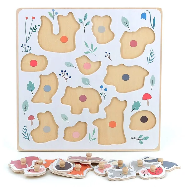 MONTESSORI - ENCASTREMENT BOUTONS BOIS ANIMAUX DE LA FORET SARAH BETZ