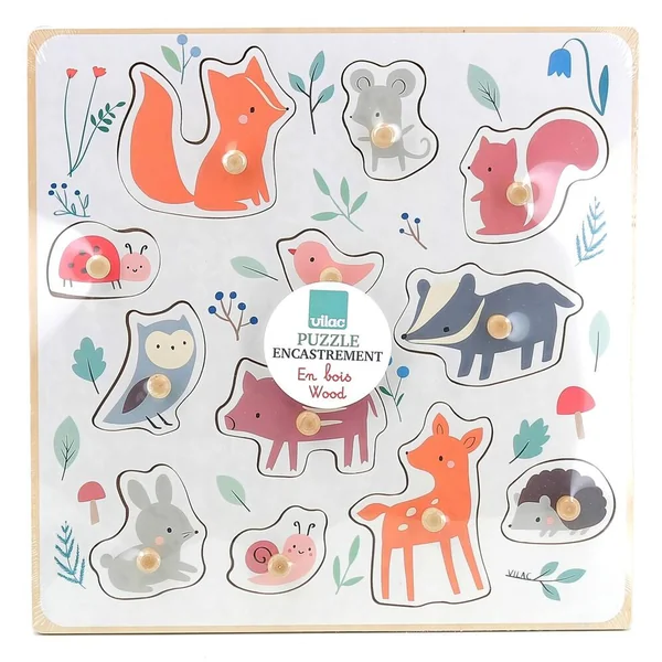 MONTESSORI - ENCASTREMENT BOUTONS BOIS ANIMAUX DE LA FORET SARAH BETZ