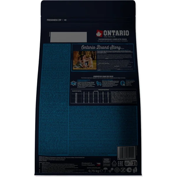 Nourriture Ontario Puppy & Junior All Breeds Monoprotéine Thon & Patates Douces 0,75kg