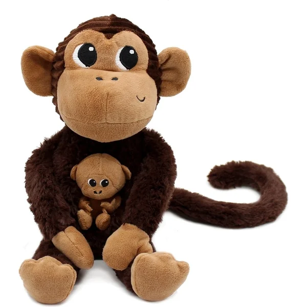 PTIPOTOS Singe en peluche Zazou brun – maman avec bébé