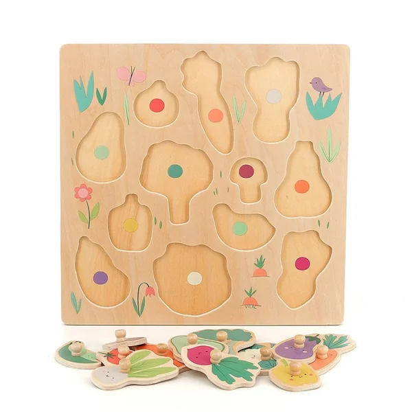 Puzzle encastrement en bois 12 pcs Les légumes du jardin Sarah Betz - Vilac