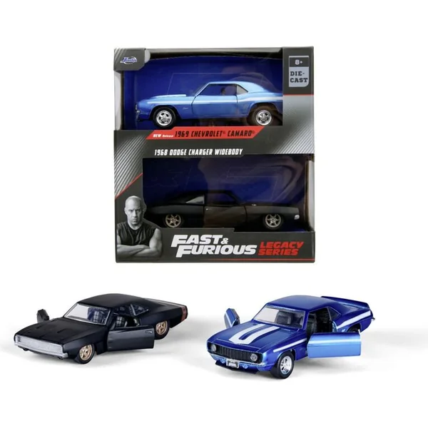 Rapide et dangereux Twin Pack Chevrolet Camaro 1969 et Dodge Charge Wide Body 1968, 1:32 Vague