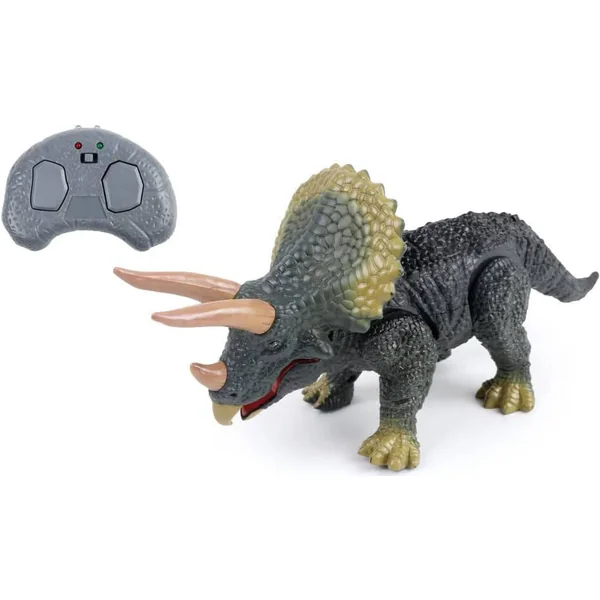 ROBOT DINOSAURE TRICERATOPS - SONORE ET LUMINEUX - COMMANDE INFRAROUGE - GRIS - 25 CM